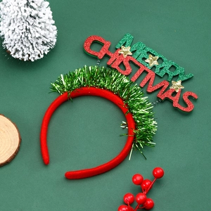 Red and green Merry Christmas headband with glitter stars for holiday party decoration