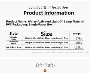 Cuadro de tallas con 30cm de altura y detalles de la lámpara de Navidad LED