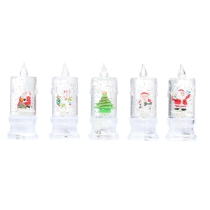 5-piece set of LED Christmas candles with water glitter and Santa snowman figurines