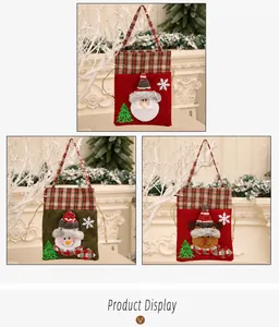 Detail of Christmas plaid treat bags with 3D Santa, Snowman and Reindeer characters