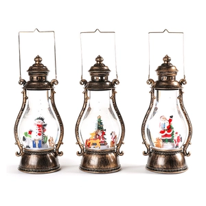 Farol navideño musical vintage con globo de nieve luminoso y escenas de Papá Noel