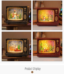 Retro TV snow globe with festive Christmas scenes, LED lights and glitter swirling detail