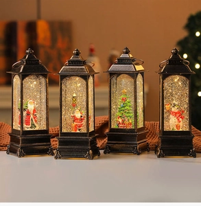 Retro Christmas TV decorations with LED lights, music, and swirling glitter snow effect