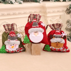 Weihnachts Geschenktüten 3D Weihnachtsmann Schneemann Rentier Design Karo Flanell Kordelzug Beutel Festlich Deko Beutel