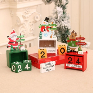 Three-piece Christmas wooden perpetual calendar with Santa, Reindeer and Snowman desktop decor