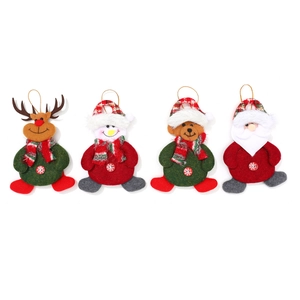 Set of four Christmas plush ornaments featuring Santa, snowman, elk and bear hanging toys