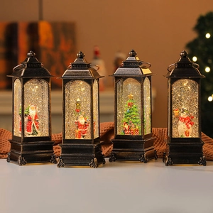 Lanterne Boule à Neige Musicale LED Remplie d'Eau de Noël Vintage Avec Père Noël Bonhomme de Neige Sapin Décoration Maison
