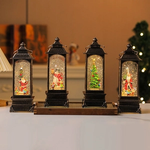 Lanternes de Noël rétro en PVC avec musique et LED, décorations avec Père Noël et bonhomme