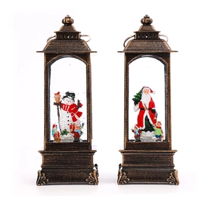 Lanternes de Noël rétro en bronze avec musique LED et scène d'eau du Père Noël