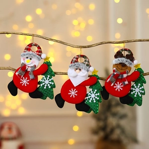 Set di tre decorazioni natalizie in peluche con Babbo Natale Pupazzo di neve e Renna rossa