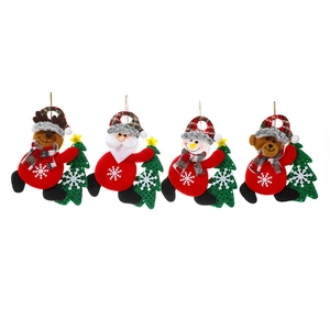 Set di 4 ornamenti natalizi in peluche con Babbo Natale, renna, pupazzo di neve e orso