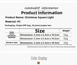Detailed size chart for Christmas LED lanterns featuring dimensions and specifications