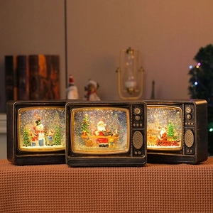 Retro Christmas TV lantern set with musical snow scenes and warm LED lighting