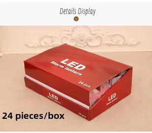 Wholesale display of 24 pieces LED Christmas storm lanterns in red retail packaging