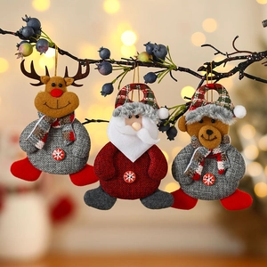 Set de 3 adornos colgantes de Navidad con reno, Papá Noel y oso para decorar el árbol