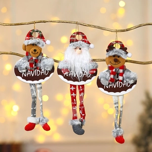Three-piece Christmas hanging decor with Santa, Reindeer and Bear holding Navidad signs