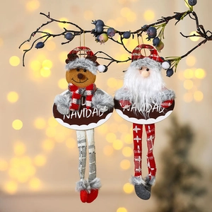 Plush Santa and Reindeer hanging ornaments with Navidad signs for Christmas tree decor