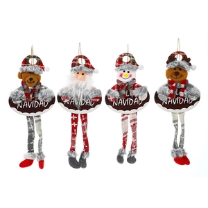 Set of 4 Christmas hanging ornaments featuring Santa, Snowman, Reindeer and Bear