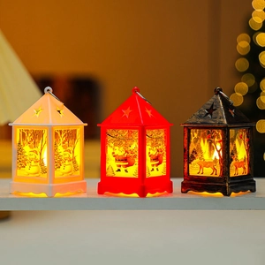 Christmas LED Lantern Ornaments Vintage Santa Snowman Elk Printed Small Storm Lamp For Holiday Home Party Decoration Gift