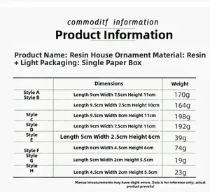 Detailed size and weight chart for resin Christmas house ornaments with light features