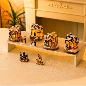 Luminous Christmas village house set with LED lights and resin figures for holiday decor