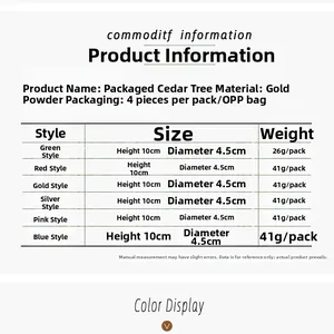Size chart detail for 10cm mini glitter cedar Christmas trees in a 4-pack set