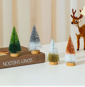 Set of four 10cm colorful glitter mini cedar Christmas trees with round wooden bases