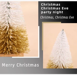 Close-up of glittery mini cedar Christmas trees with white and gold gradient finish