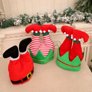 Three creative Christmas elf and Santa legs decor for holiday party hats and tree toppers