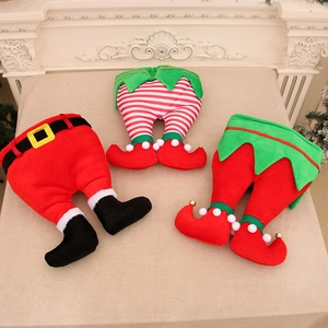 Three creative Christmas elf and Santa legs decorations for home holiday tabletop decor