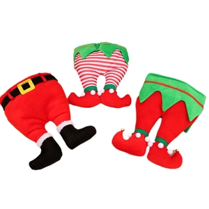 Three-piece Christmas plush elf legs and Santa boots ornaments for holiday decoration