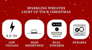 Detail of 4.5-5V low voltage LED Christmas wreath with AAA battery and Micro-B power dual supply