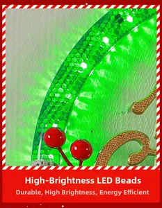 Detail of high-brightness LED beads on green glitter Christmas wreath with red berries