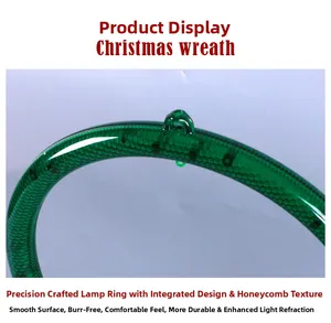 Detail of Christmas wreath showing internal honeycomb texture and clear plastic finish