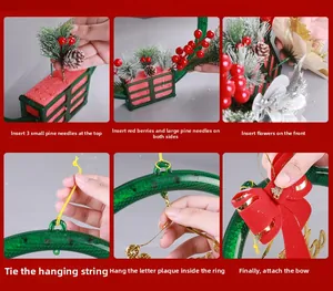 6-step DIY guide for assembling a lighted Christmas wreath with red berries and bow