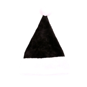 Cappello di Babbo Natale in peluche nero spesso con bordo in pelliccia bianca e pompon