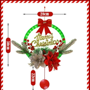 28cm LED Christmas wreath with red berries pine needles and Merry Christmas sign