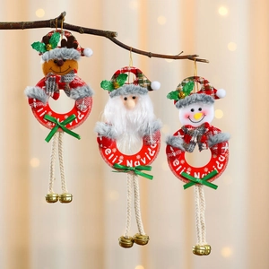 Weihnachtsbaum Hängende Ornamente Mit Metallglocke Feliz Navidad Karierter Hut Weihnachtsmann Schneemann Rentier Plüsch Anhänger Für Feiertagsdekoration