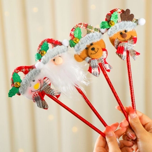 Christmas Cartoon Ballpoint Pen With Bell Plush Santa Snowman Reindeer Bear Doll Student Prize Party Favor Gift Pen