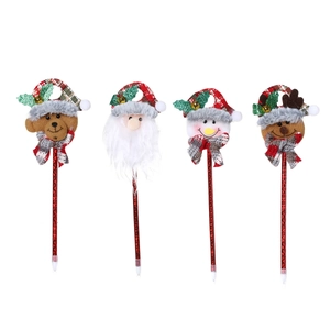 Set of 4 Christmas cartoon pens featuring bear, Santa, snowman, and reindeer figures