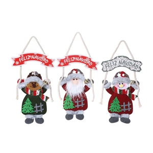 Σετ τριών χριστουγεννιάτικων λούτρινων στολιδιών με τάρανδο, Άγιο Βασίλη και χιονάνθρωπο