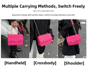 Borsa a catena trapuntata rosa indossabile come borsa a mano, a spalla o a tracolla
