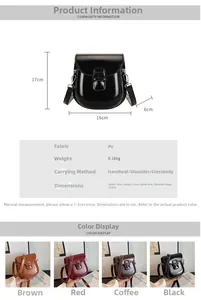 Detailed size chart and multi-color view of a vintage PU leather crossbody phone bag