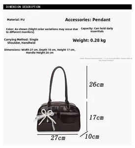 Tableau des tailles pour le sac bandoulière vintage en PU avec dimensions 27x10x17cm