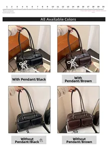 Détails de quatre sacs à bandoulière élégants en cuir PU noir et café avec nœuds décoratifs