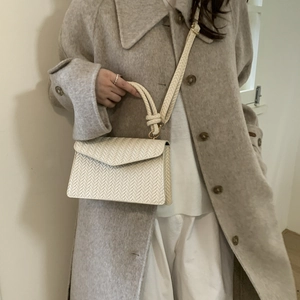 Retro cream woven crossbody bag with flap and adjustable shoulder strap for women