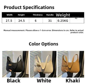 Size guide for minimalist PU leather baguette bag featuring width height and strap dimensions