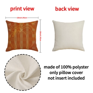 Fall pumpkin plaid throw pillow cover 18x18 inch, linen texture orange autumn decor