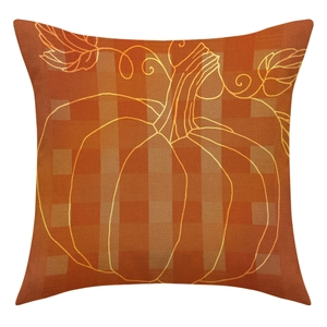 Fall orange plaid pumpkin throw pillow cover for autumn Thanksgiving home decoration
