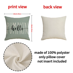 Green pumpkin hello fall linen pillow cover 18x18 inch for thanksgiving home decor